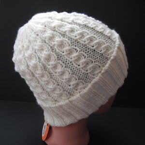 Hand Knitted Hat Toque Adult Size-M-L Acrylic Color White - 031 Hand knit by me